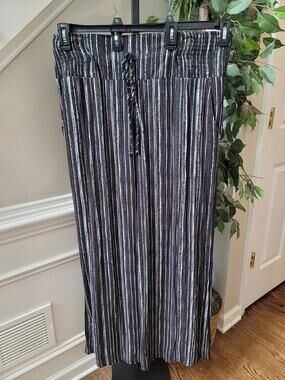 Peace & Pearls Wide Leg Pant Women’s Size XL Black White Striped Drawstring